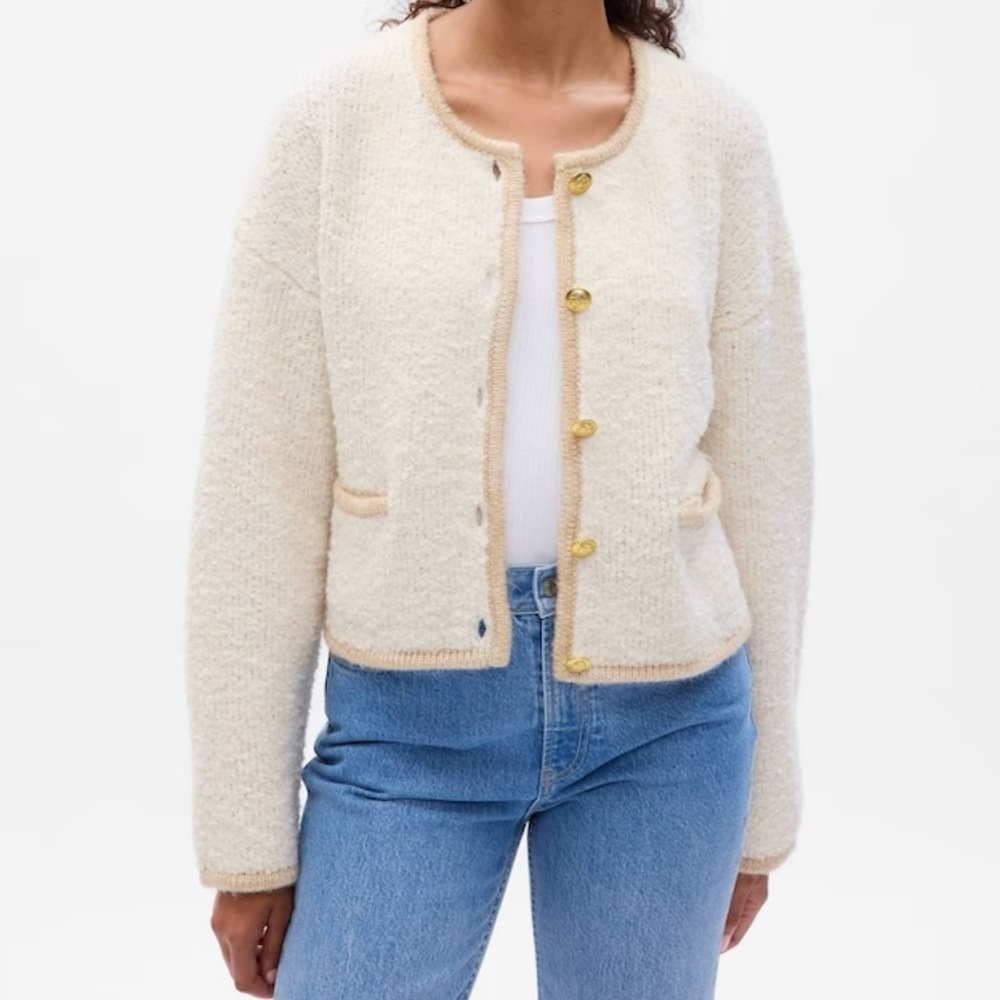 NWT GAP Boucle Cropped Sweater Jacket in Chino Beige